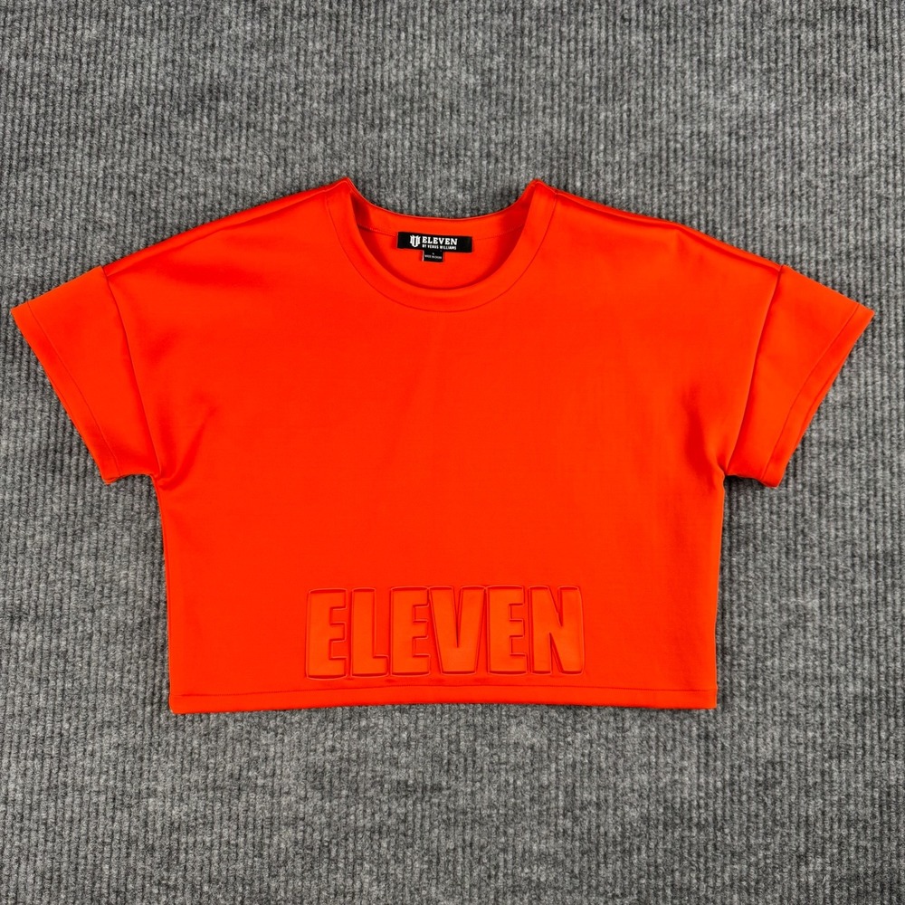 Eleven by Venus Williams Crop Top Womens S Orange Scuba Embossed Logo Activewear